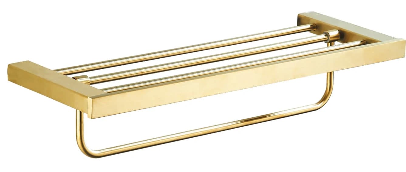 Toallero de estante con barral tubular cuadrado dorado cepillado