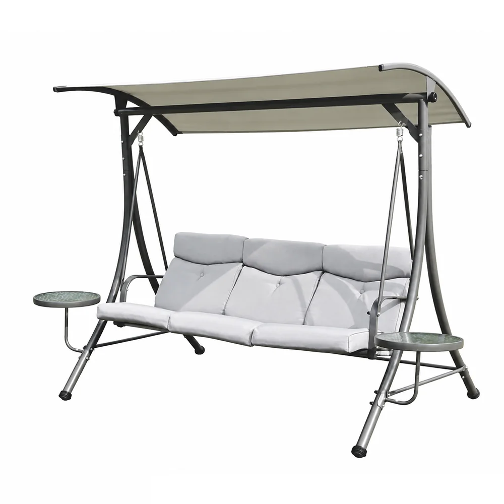 Hamaca de jardín con techo, estructura de acero y asiento con almohadones · modelo 02