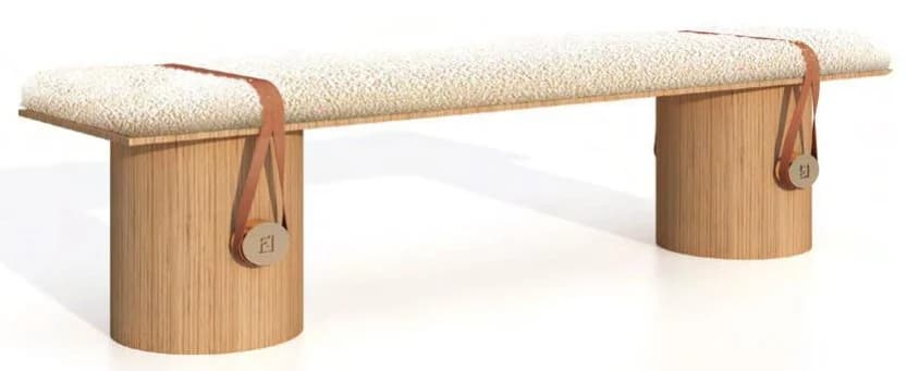 Banco con patas cilíndricas símil madera y correas
