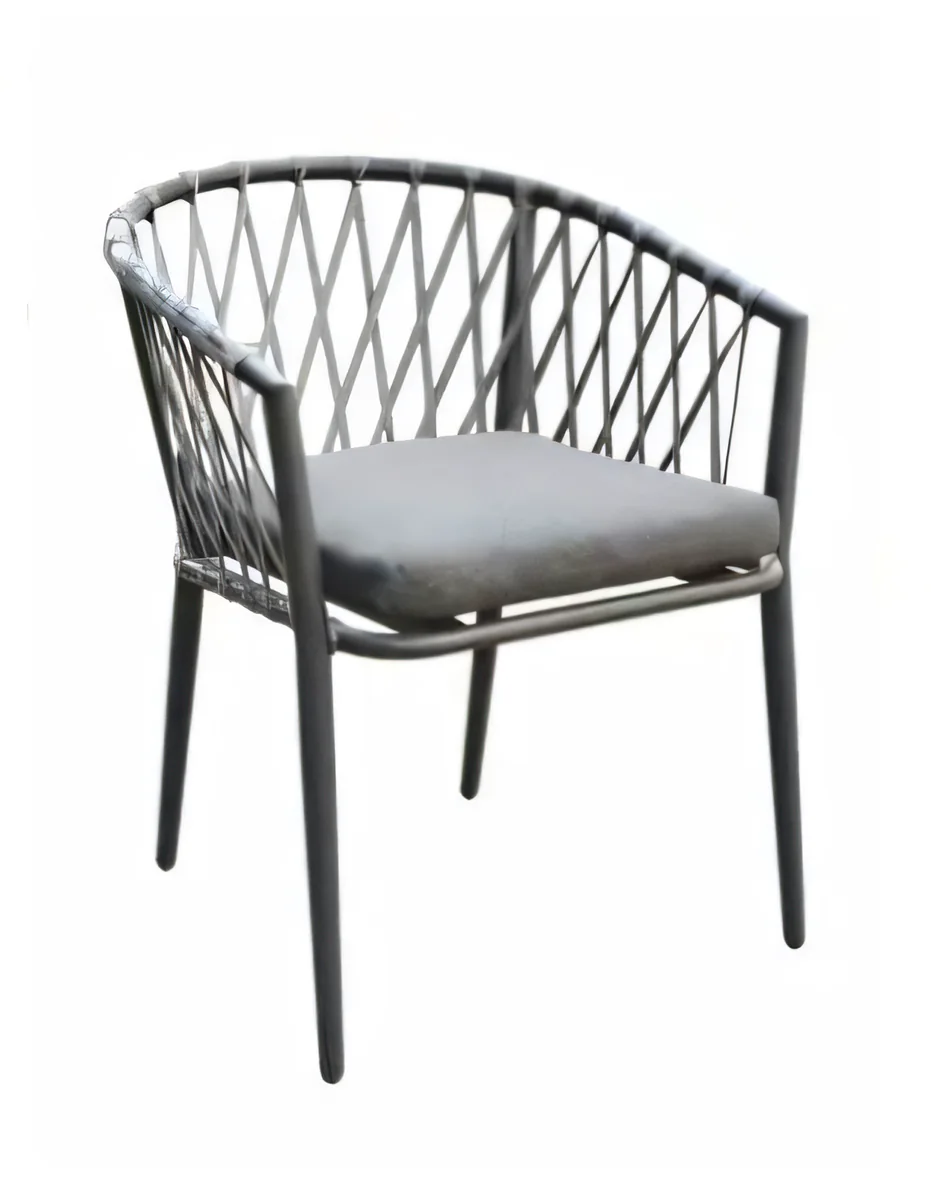Silla de exterior de aluminio con almohadones y cuerda, grafito · modelo 01
