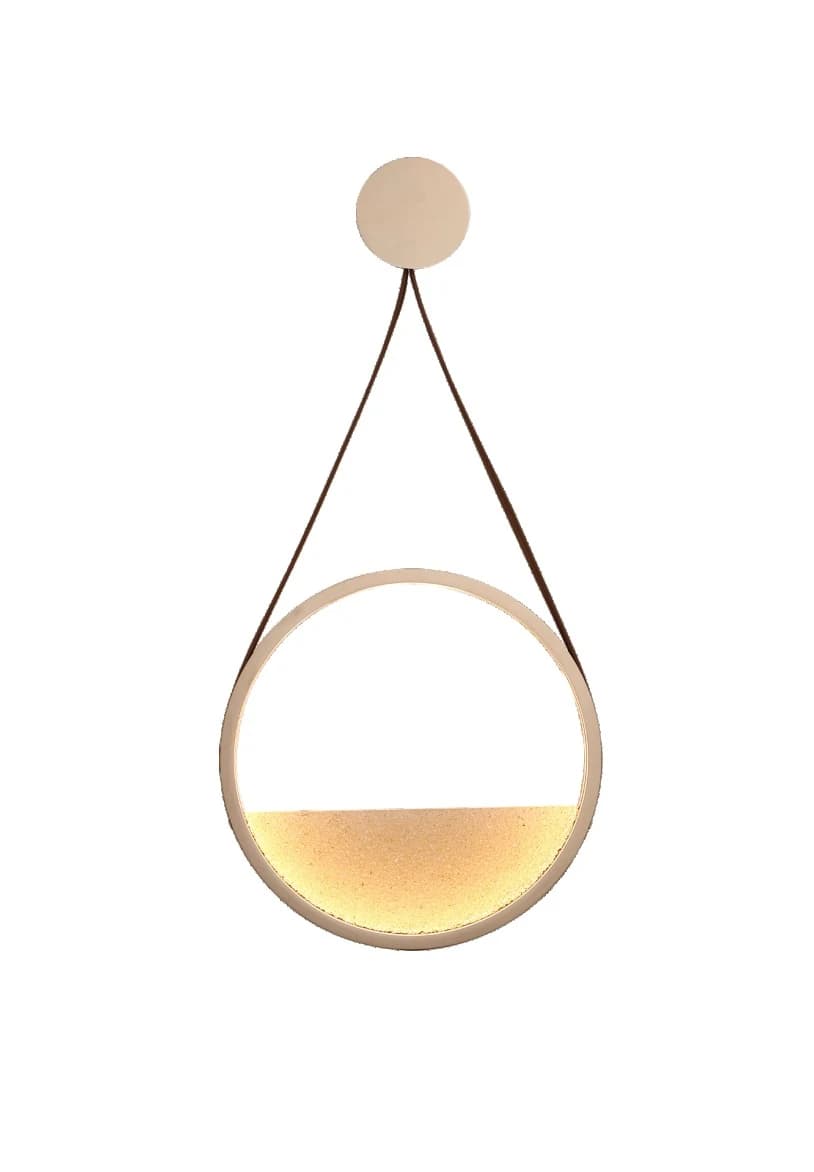 Aplique de aro dorado con vidrio texturado colgado de correa Ø 36,7 cm