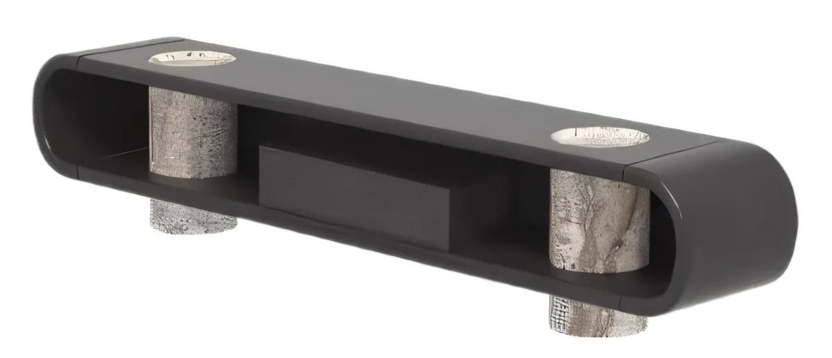 Rack de TV de fresno oscuro con patas de travertino 240 × 40 × 48 cm