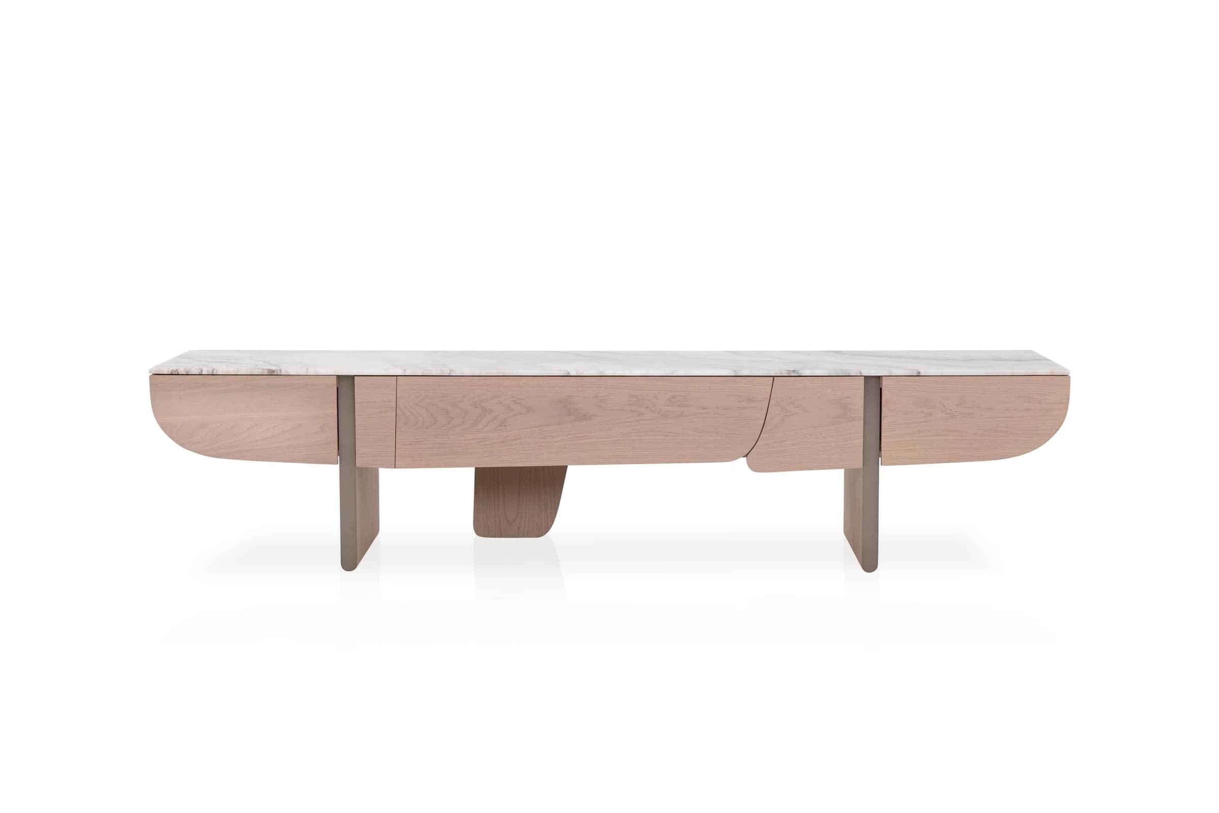 Rack de TV de frentes curvos con tapa veteada 220 × 48 cm