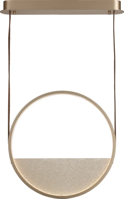 Colgante de aro dorado con vidrio texturado colgado de una barra Ø 50 cm