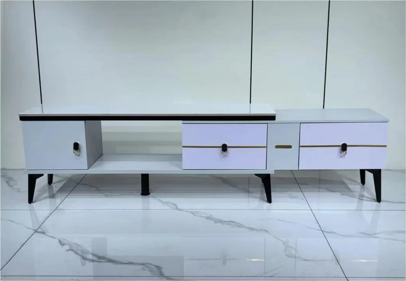 Rack de TV bajo gris claro, 120 a 200 × 30 × 43 cm · modelo 02