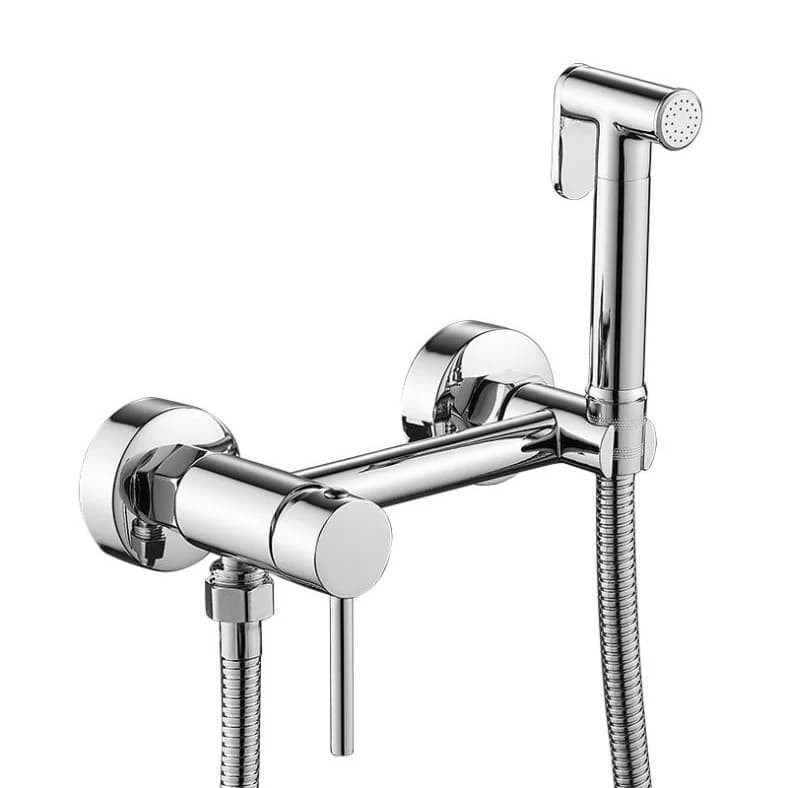 Mezcladora de pared con ducha higiénica, redonda