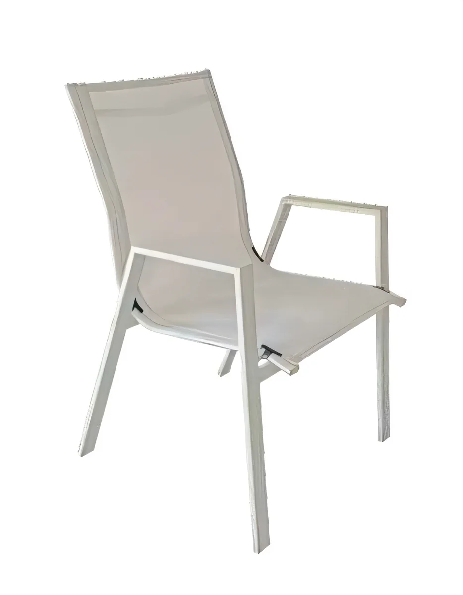 Silla de exterior de acero con textileno, gris claro · modelo 02