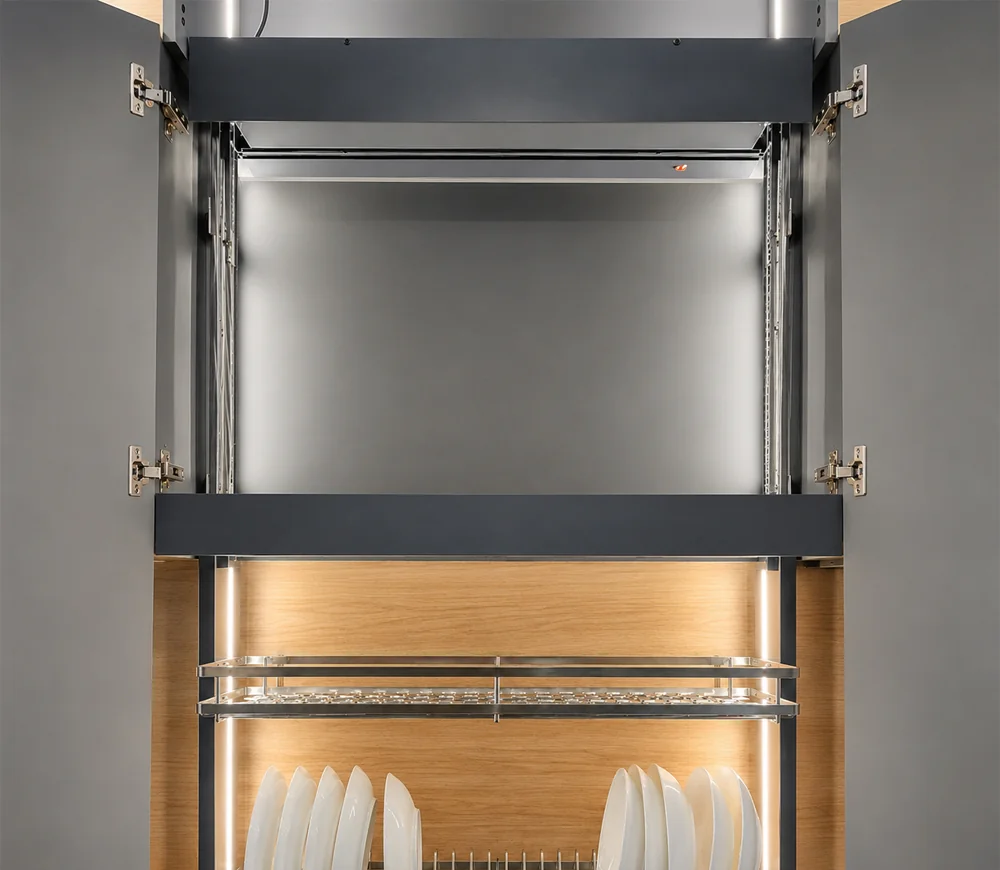 Canasto elevable eléctrico de acero inoxidable para alacena, mueble de 70 cm