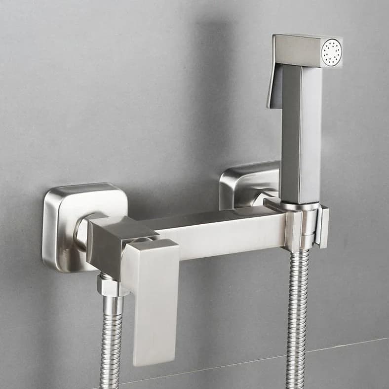 Mezcladora de pared con ducha higiénica, cuadrada, cepillado