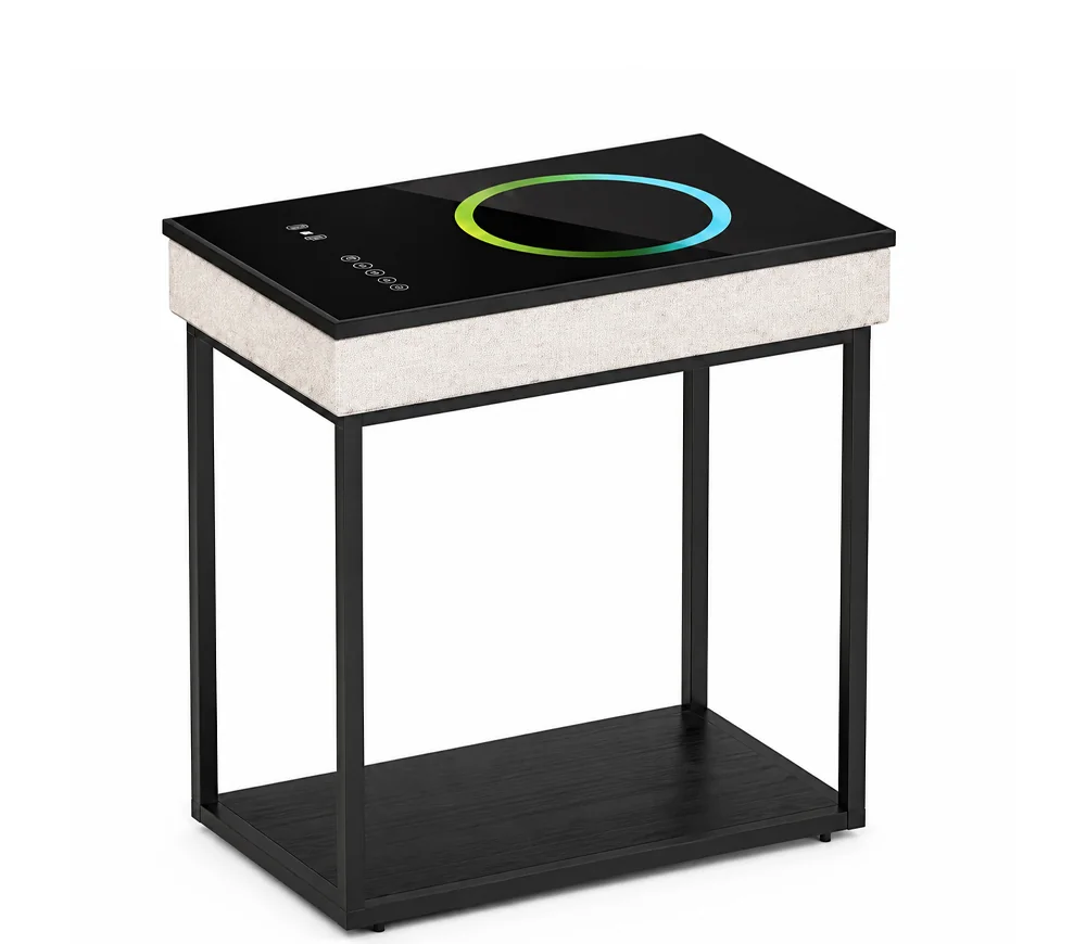Mesa auxiliar rectangular con parlante, tapa de vidrio táctil y estante 61 cm