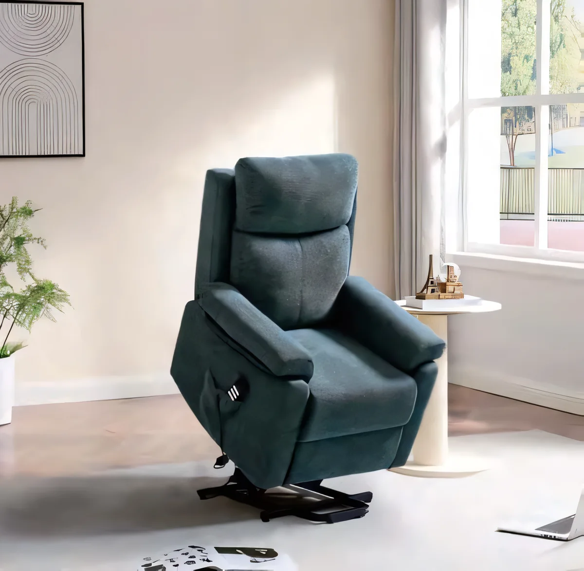 Sillón Torla · Sillón elevador reclinable, verde petróleo