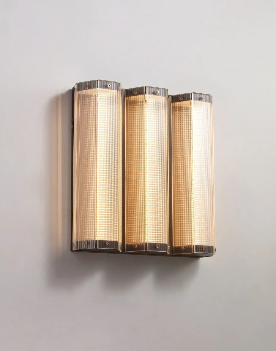 Plafón de tres columnas de vidrio estriado 38,5 × 37 cm