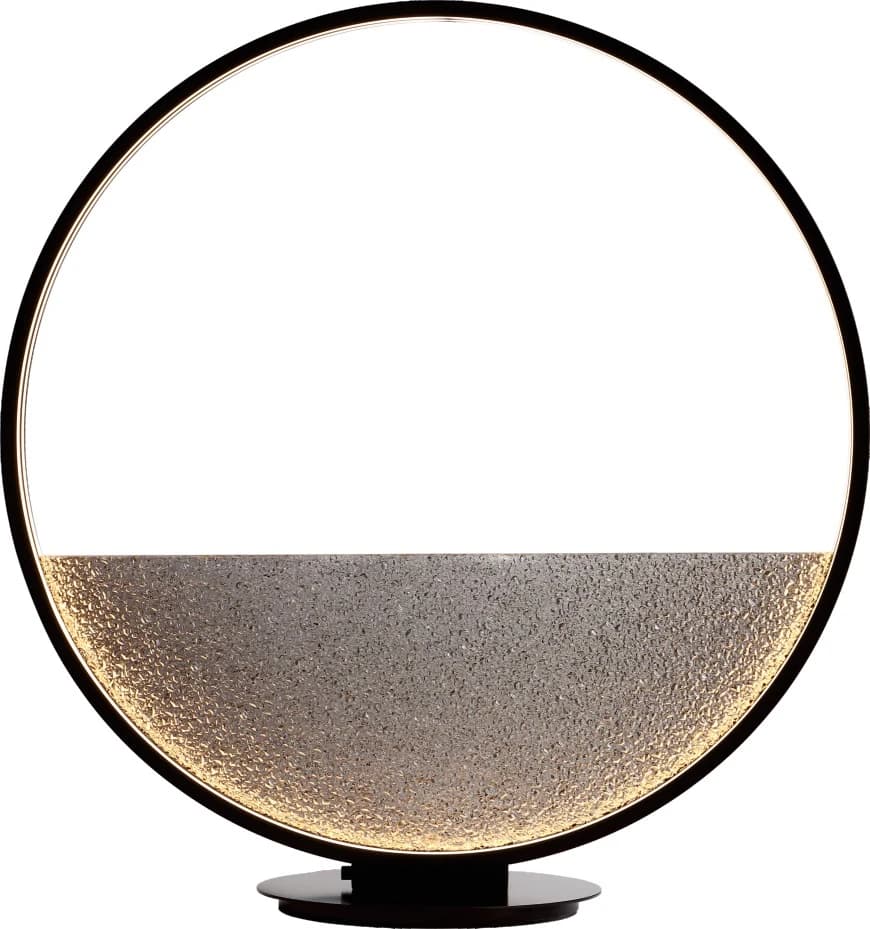 Lámpara de mesa de aro negro con media luna de vidrio Ø 50 cm