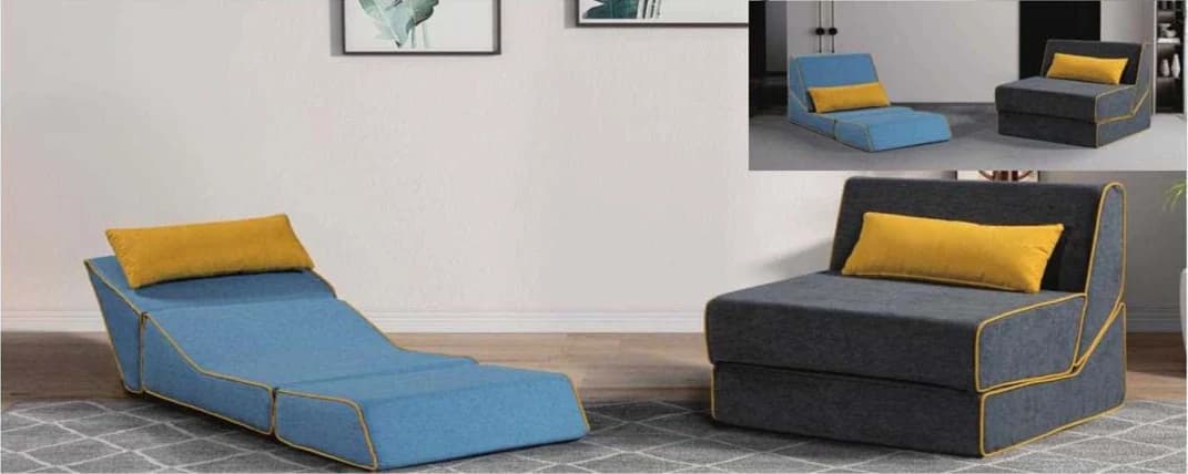 Sillón Sueca · Sillón cama plegable con vivo mostaza