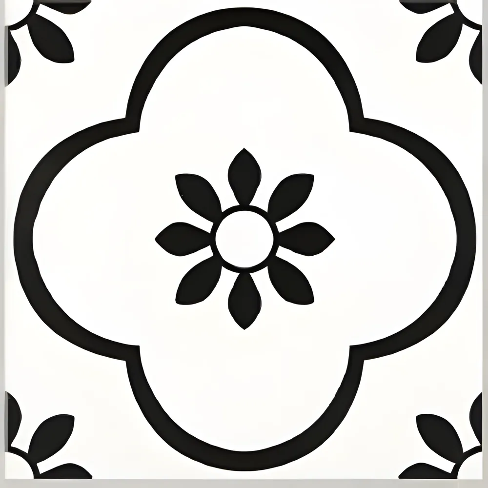 Porcelanato decorado flor en marco cuatrifolio 40 × 40