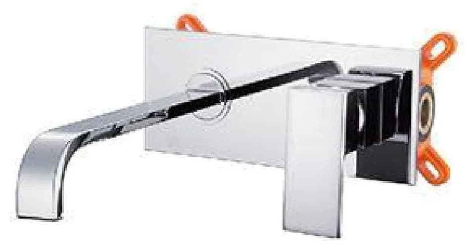 Grifería de lavatorio empotrada · placa rectangular y caño plano