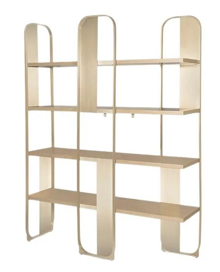 Biblioteca de acero dorado con estantes de roble 152 × 36 × 197 cm