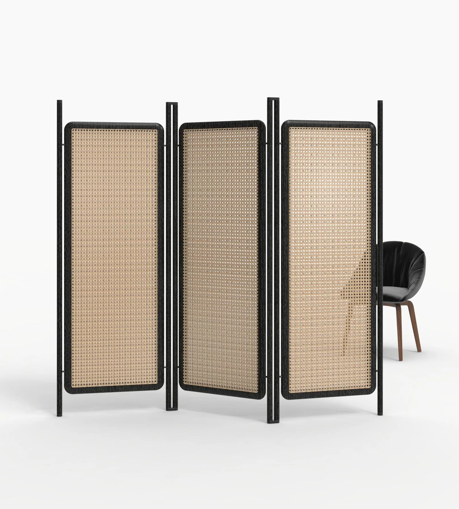 Biombo de tres hojas con paneles de trama tejida 184 × 177 cm