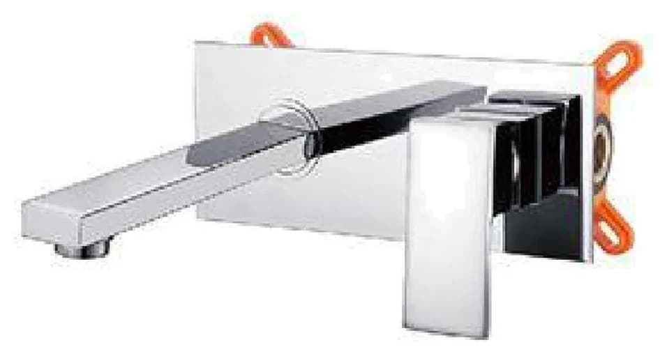 Grifería de lavatorio empotrada · placa rectangular y caño cascada