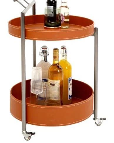 Carrito auxiliar redondo de dos bandejas de cuero naranja 43 × 43 × 68 cm