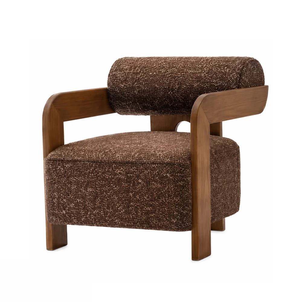 Sillón Boreal · Sillón con estructura a la vista y respaldo cilíndrico 71 × 82 cm
