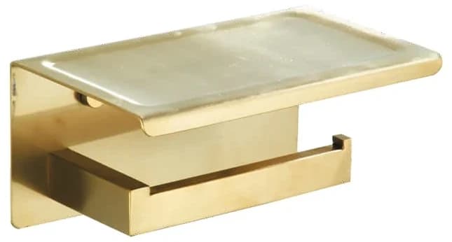 Portarrollos con estante cuadrado dorado cepillado