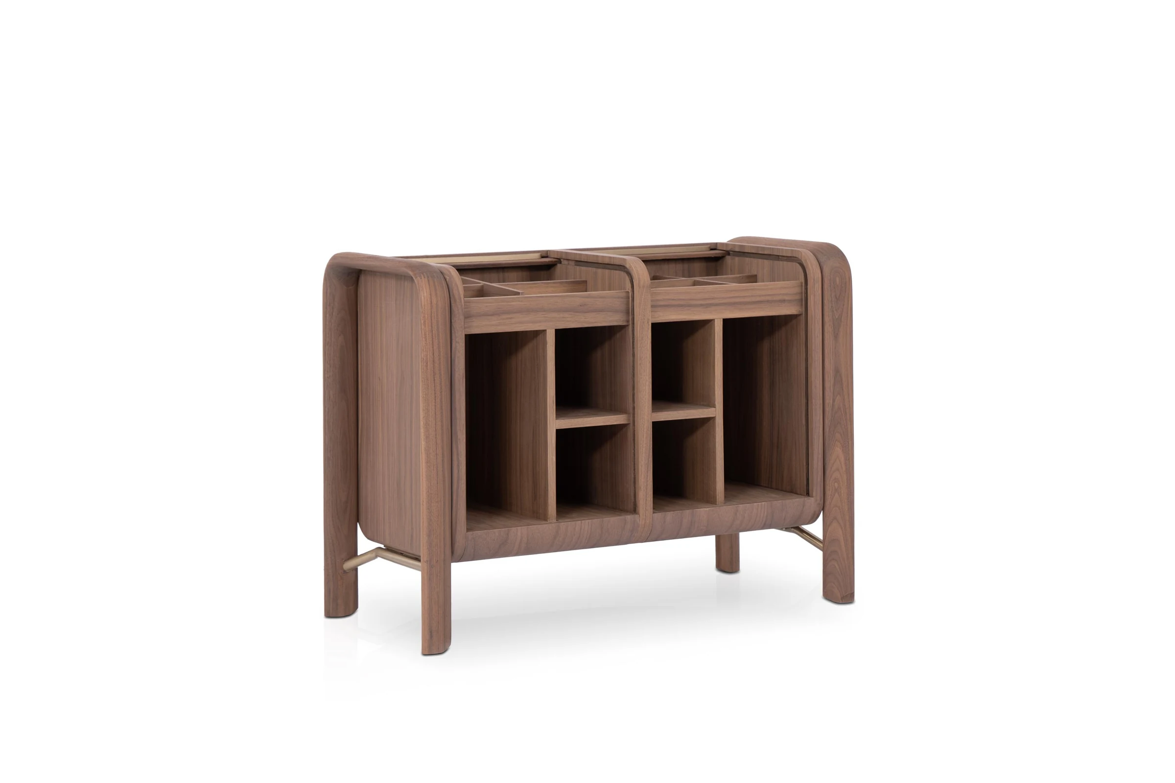 Mueble auxiliar bajo con nichos y bandejas en tono madera 82 × 37 cm