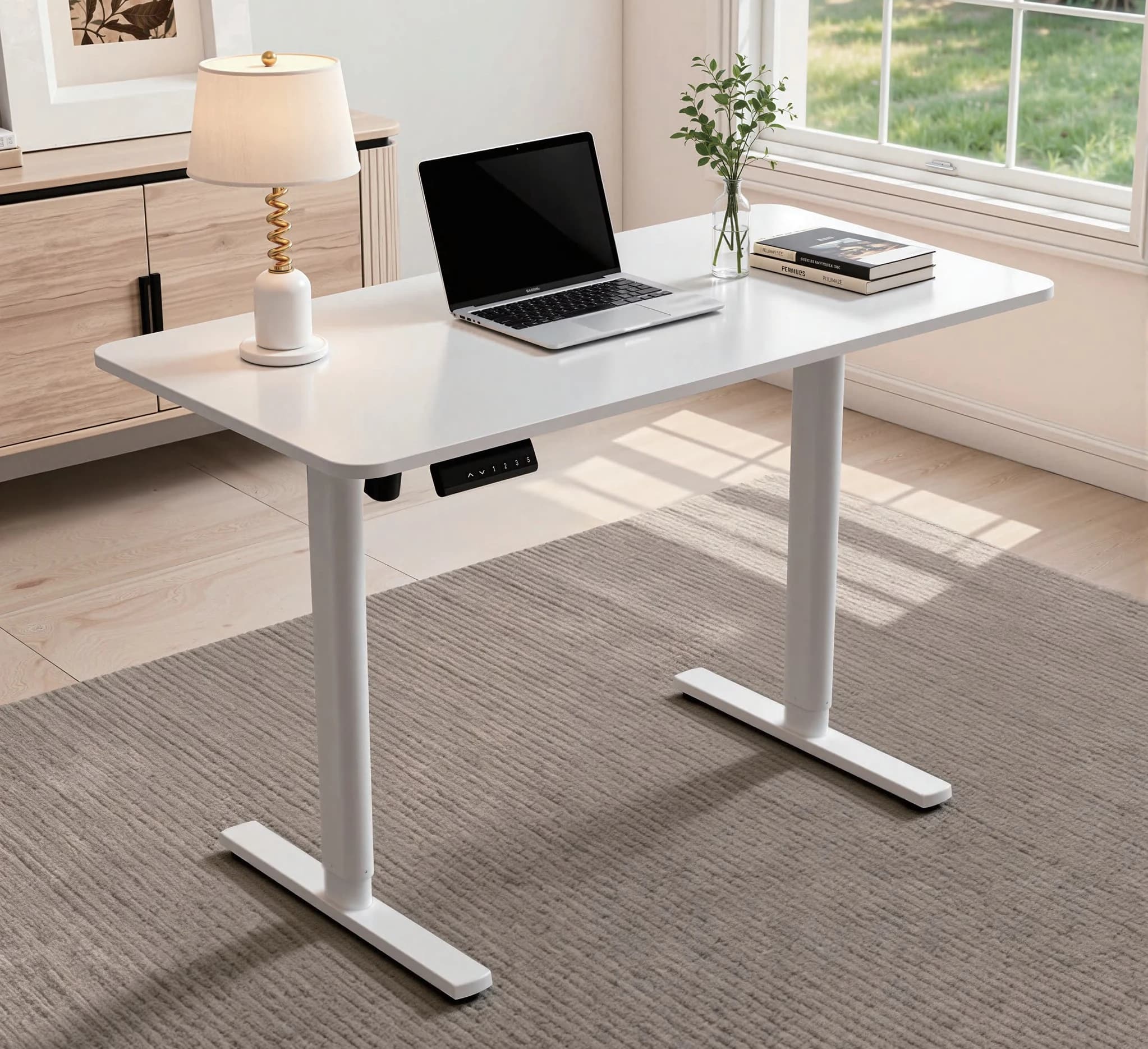 Escritorio regulable eléctrico blanco con columnas ovaladas 120 × 60 cm