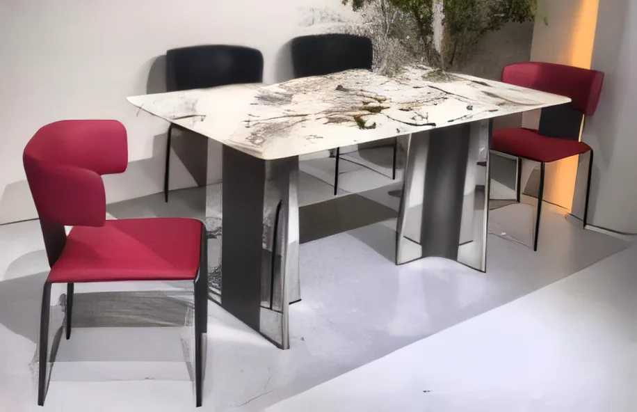 Mesa de comedor con tapa de piedra sinterizada 160 × 90 y 140 × 80 cm · modelo 06