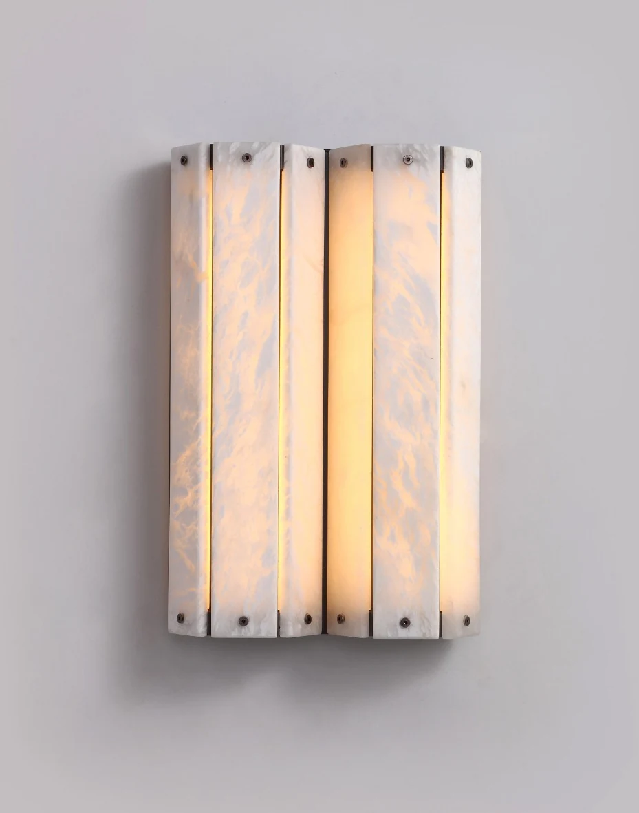 Aplique doble de columnas de alabastro 25 × 38,5 cm