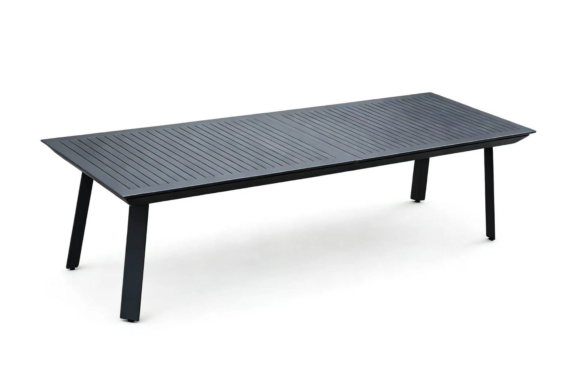 Mesa de comedor de exterior negra de patas inclinadas