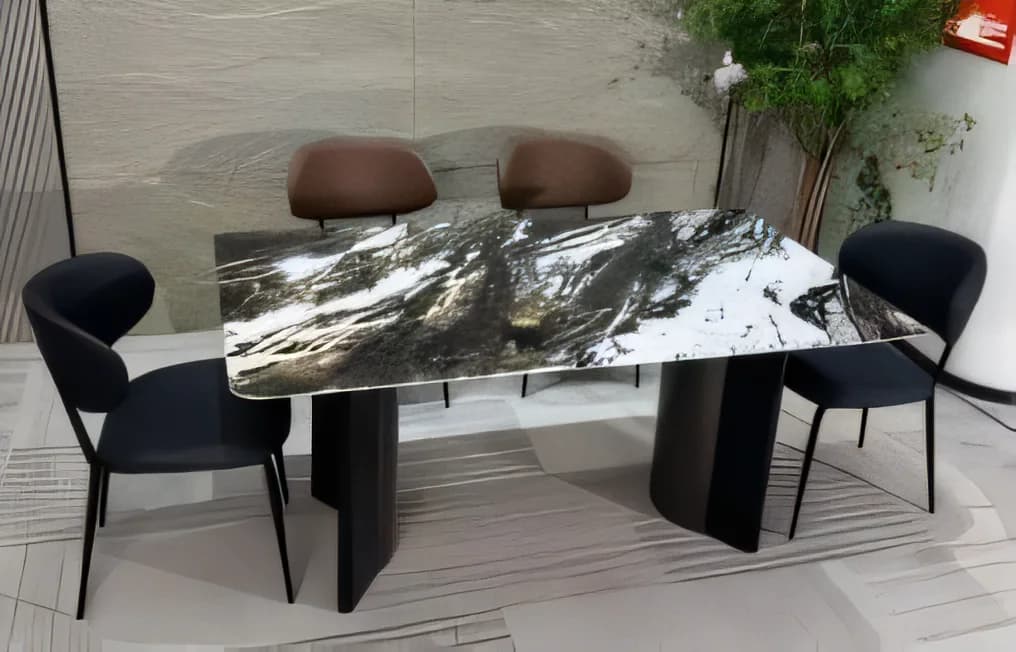 Mesa de comedor con tapa de piedra sinterizada 160 × 90 y 140 × 80 cm · modelo 14