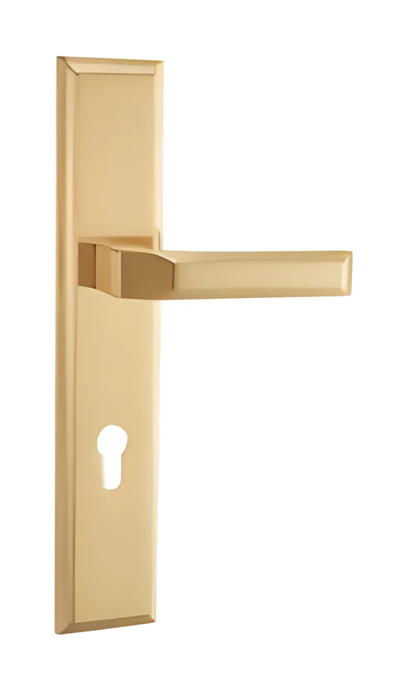 Juego de manijas con placa larga y bocallave, dorado