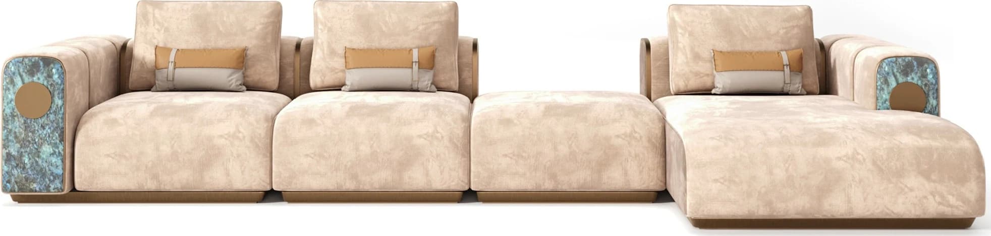 Sofá Preludio · Sofá modular beige con laterales de terminación veteada