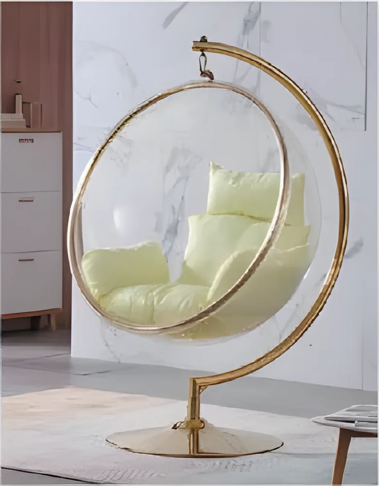 Sillón burbuja colgante transparente con soporte en arco