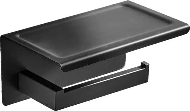 Portarrollos con bandeja cuadrado plano negro mate