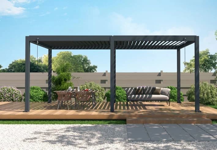Pérgola de aluminio de lamas orientables manual con poste de 120 mm, de 3 × 3 a 3 × 6 m