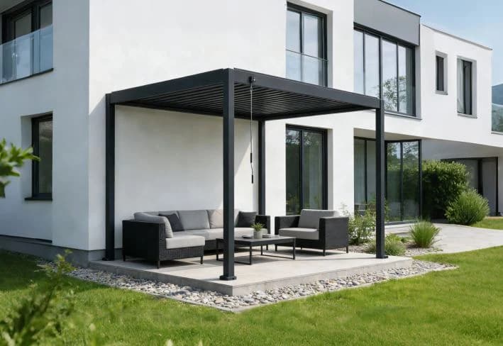 Pérgola de aluminio de lamas orientables manual con poste de 100 mm, de 3 × 3 a 3 × 6 m