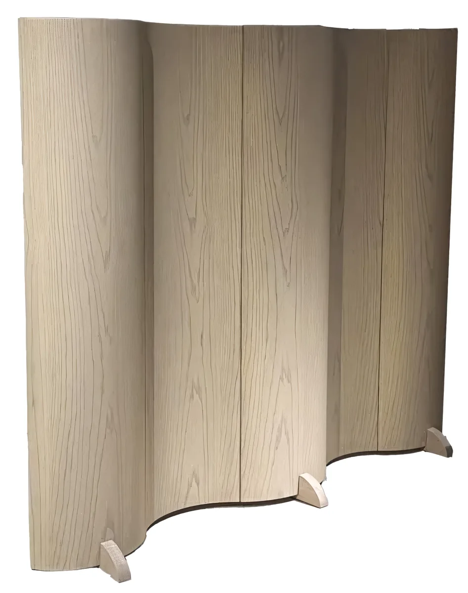 Biombo símil madera de paneles curvos