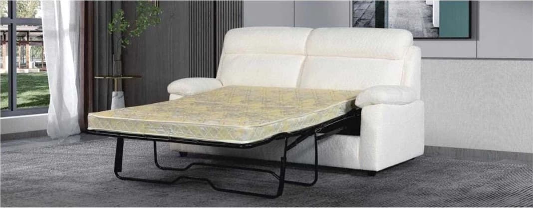 Sofá Rumipal · Sofá cama de dos cuerpos con colchón, blanco