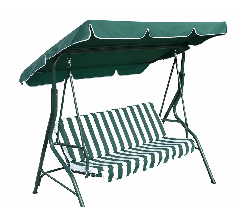 Hamaca de jardín con techo, estructura de acero y asiento con almohadones, verde · modelo 02