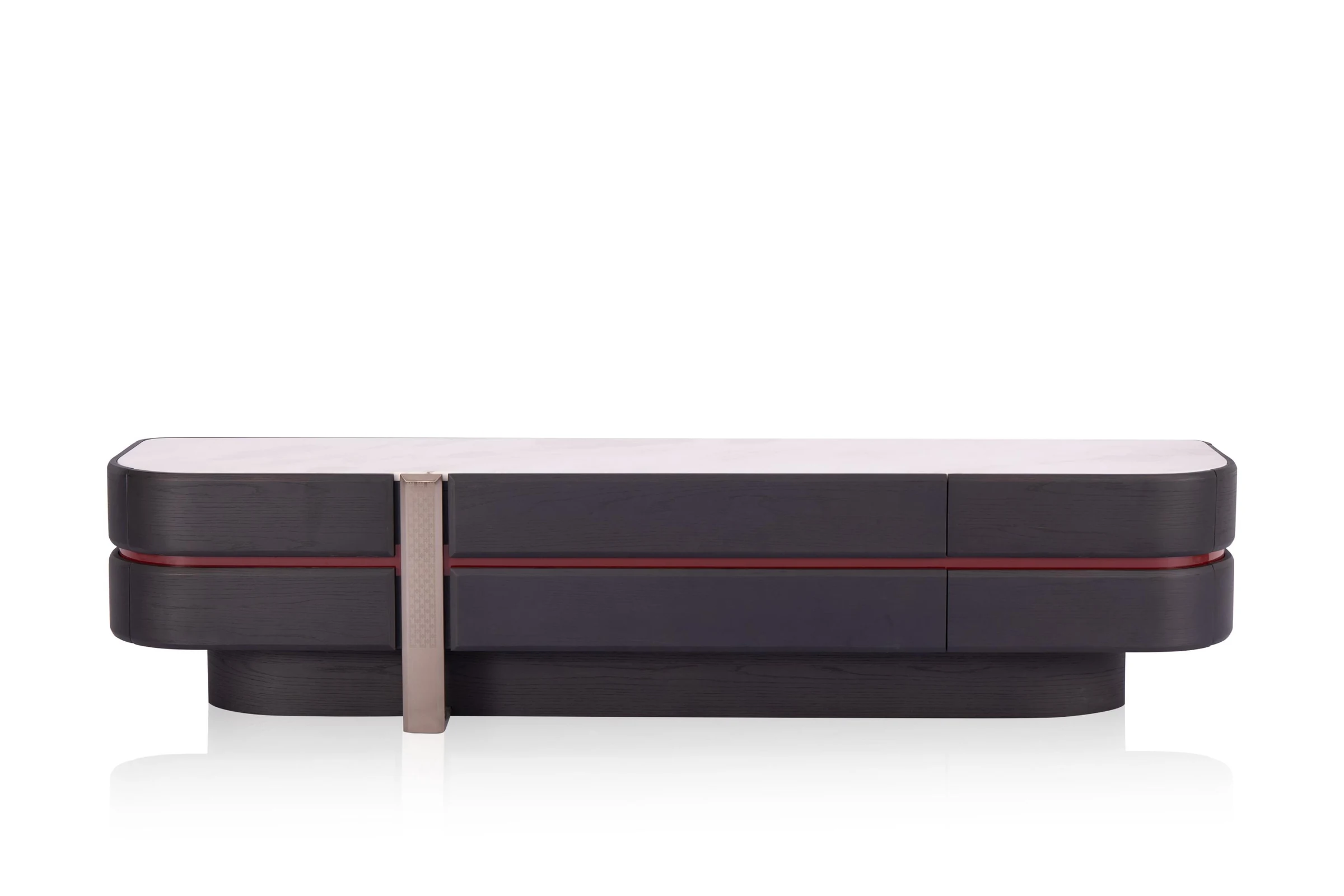 Rack de TV de cantos redondeados con filete rojo 220 × 48 cm