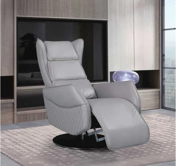 Sillón Tudela · Sillón reclinable de respaldo alto con base redonda, gris claro