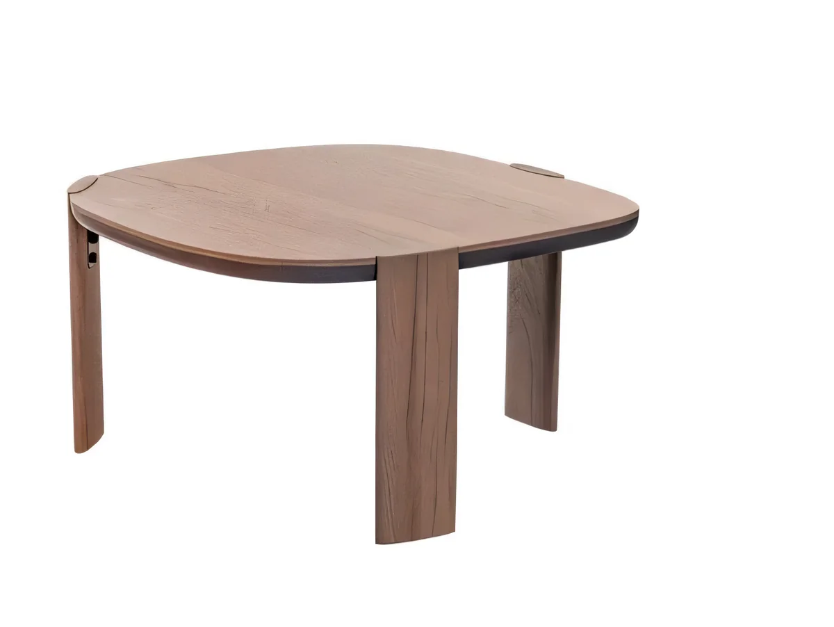 Mesa auxiliar de tapa plana irregular con patas laminares 82 × 82 cm