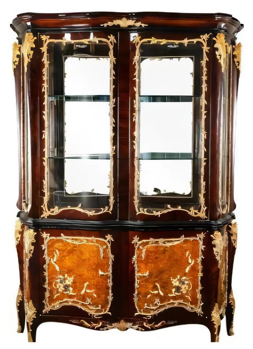 Vitrina de dos puertas con base de cuatro puertas y apliques dorados 166,5 × 59 cm