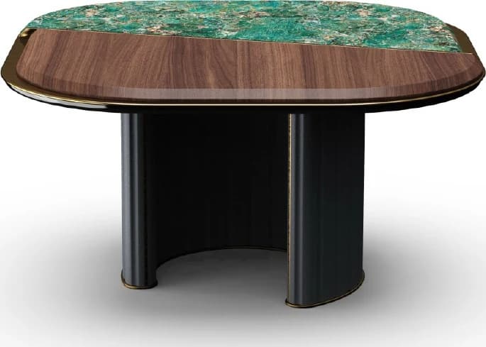 Mesa auxiliar de tapa mitad símil madera y mitad símil piedra verde
