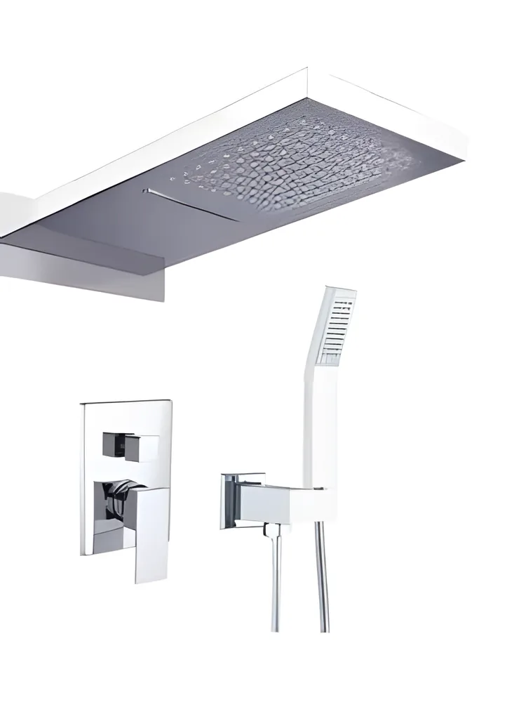 Ducha empotrada · lluvia rectangular con cascada y ducha de mano