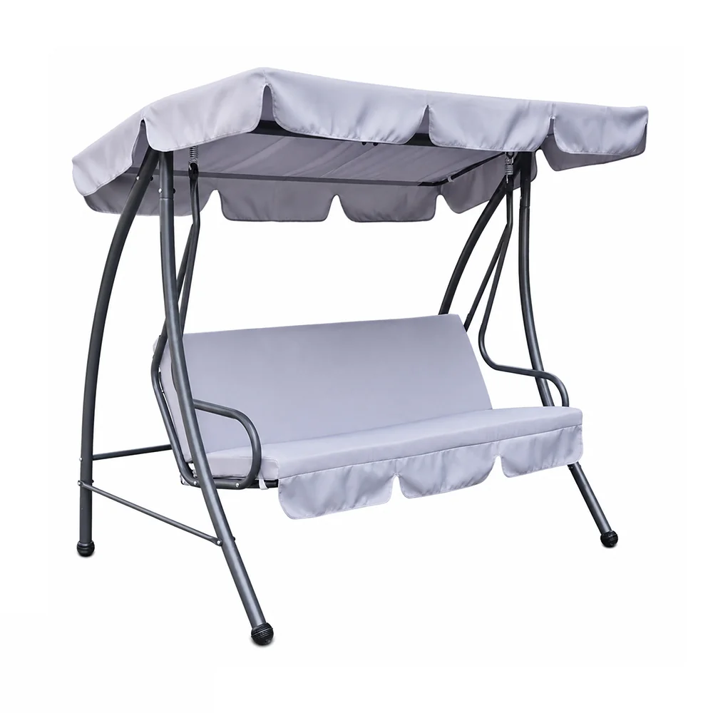 Hamaca de jardín con techo, estructura de acero y asiento con almohadones, gris · modelo 03