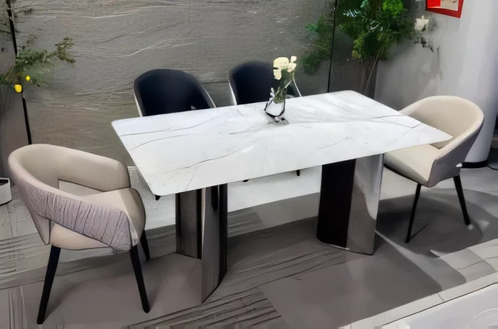 Mesa de comedor con tapa de piedra sinterizada 160 × 90 y 140 × 90 cm · modelo 02