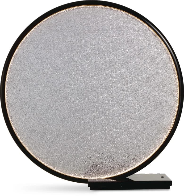 Lámpara de mesa de disco de vidrio texturado con aro negro Ø 40 cm